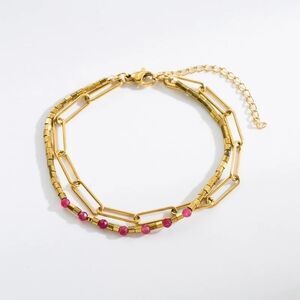 Double‎ strand gold and red paper clip bracelet